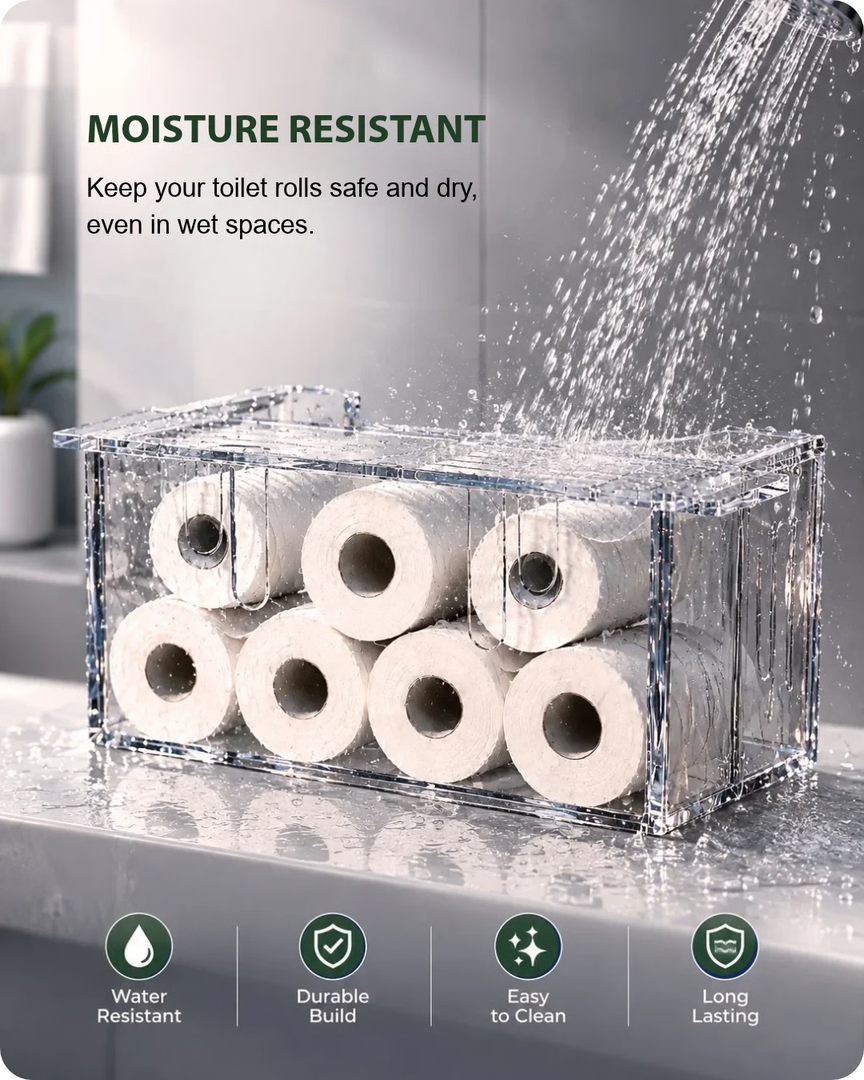 Moisture resistant storage protects spare toilet rolls